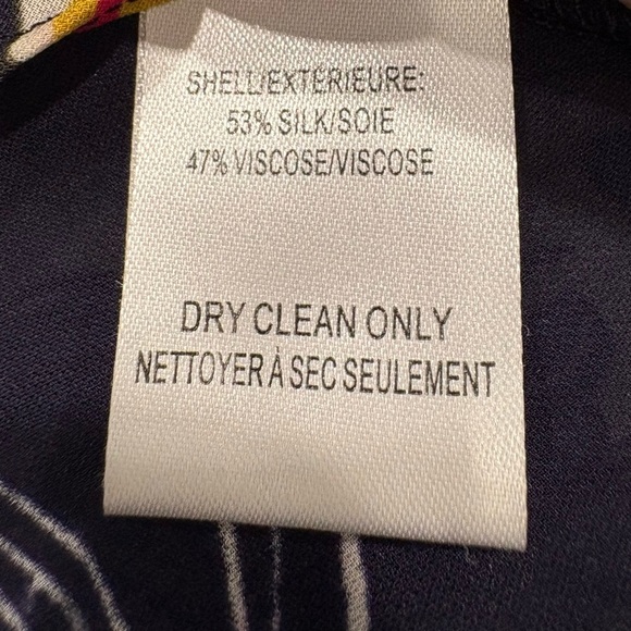 Parker Gardenia Nights Navy Floral silk blend blouse ruffle peplum detailing - Picture 3 of 10